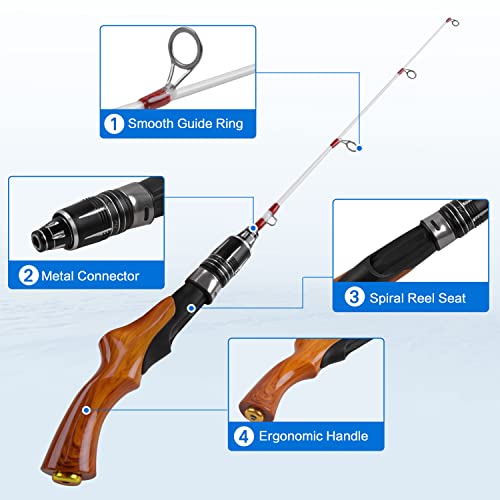 Ice Fishing Rod, 23" Ultralight Fast Action Spinning Rods Portable Ice Fishing Pole Winter Ice Fishing Gear for Walleye Perch Panfish Bluegill