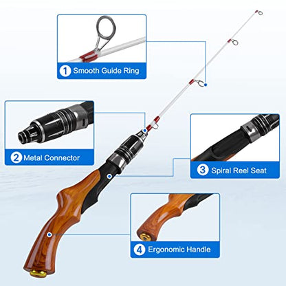 Ice Fishing Rod, 23" Ultralight Fast Action Spinning Rods Portable Ice Fishing Pole Winter Ice Fishing Gear for Walleye Perch Panfish Bluegill