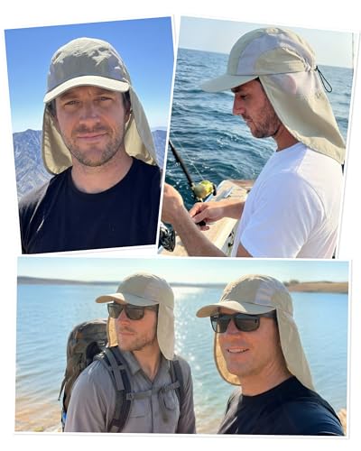 Mens Sun Hat with Breathable Mesh Sun Hats for Men Sun Protection Fishing Hat with Neck Flap for Hiking Cycling - color: Khaki