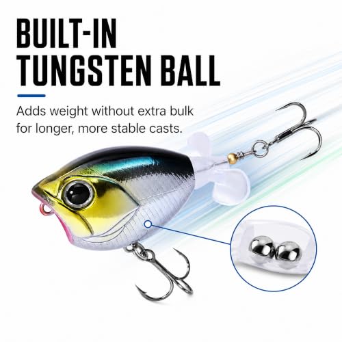 Top Water Lures, Floating Plopper Bait with BKK Hooks – Bass Fishing Lures for Trout, Pike & Other Freshwater & Saltwater Species – Great Fishing Gifts for Men - color: B2-3PCS,2.28in,0.39oz