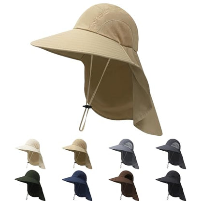 NPQQUAN Sun Hats for Men Women with Neck Flap UPF 50+ UV Protection Wide Brim Bucket Hat Safari Hiking Fishing Hats - color: (Khaki)