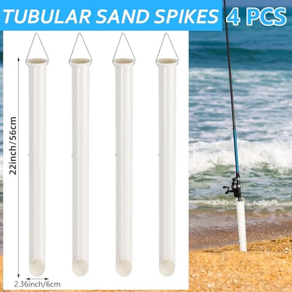 4 Pack 22in Sand Spike PVC Tubular Sand Spike Fishing Rod Holder for Surf Fishing for Beaches, Rivers and Sandy Beaches