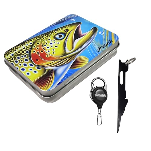 Aventik Metal Tin Portable Box Fly Fishing Tools Kit Includes a Fishing Knot Tool and Line Clipper Zinger Retractor Hook Remover Forceps - color: Tin box+Knot tyer+Zinger