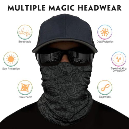 Venswell Neck Gaiter Face Mask Men Women,Seamless Bandana Rave Face Cover Scarf Mask,Balaclava,Headband, Head Wrap,Headwear - color: B-black Gray Series 3