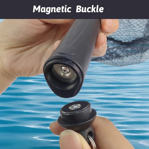 Aventik Magnetic Landing Net with Measuring Ruler Rubber-14inch Deep Design Coated Non-Tangle Mesh Lightweight Aviation Aluminum Frame Portable Trout & Bass Fishing Net for Kayak Fly Boat & Wading