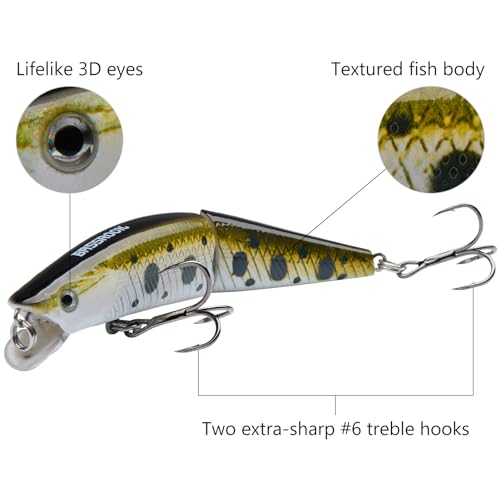 BASSROCK Minnow Swimbait Bass Trout Fishing Lure with Movable Lip Hard Bait 3.5” 1/2oz - color: Golden/White