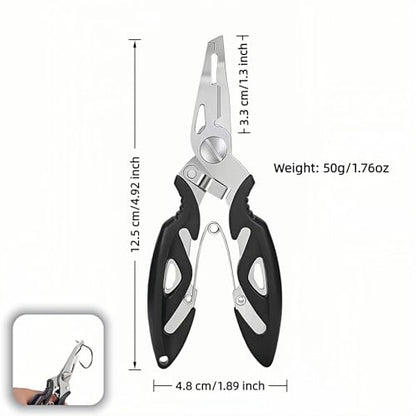 Multitool Fishing Pliers, Stainless Steel Multi-Tool with Spring-Loaded Design, Anti-Slip Grip, Line Cutter, Hook Remover for Saltwater Fishing