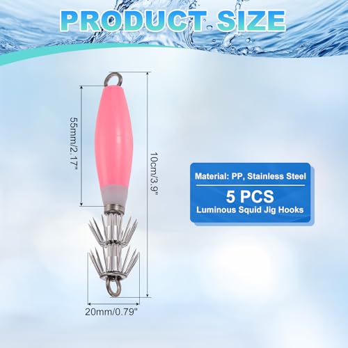 Luminous Squid Jig Hooks, Squid Jigs Saltwater Glow in Dark Dual-Layer Hooks - Fit for Cuttlefish Sleeve Night Fishing - color: Pink