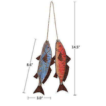 Antique Wood Fish Nautical Decor Decorative Hanging Fish Ornament | Wooden Indoor Outdoor Decorations Wall Art Nautical Theme Mediterranean Style