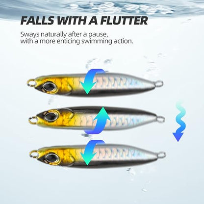 Scaled Jigging Spoons – 10 Pcs/Box, 5 Size Options, High-Performance Lead Lures for Freshwater and Saltwater Fishing, Accurate Scaled Design, Attracts Various Fish Species - size: 7/8 oz