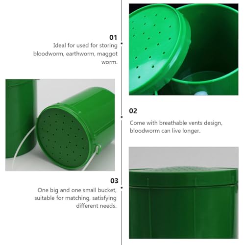 2pcs Fishing Bait Bucket Set, Plastic Live Earthworm Lures Container, Portable Worm Holder for Outdoor Fishing Tackle and Bait Storage