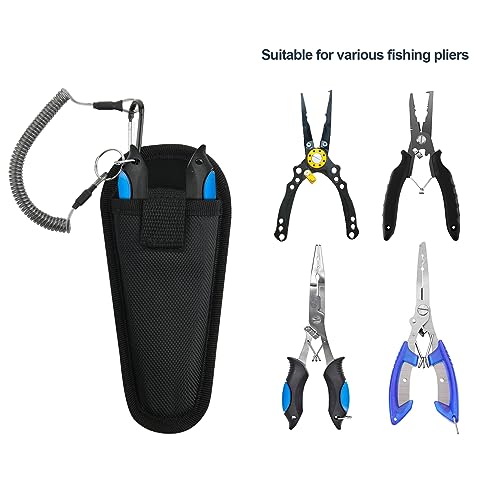Cosmos Fishing Pliers Sheath Outdoor Fishing Tool Pliers Waist Bag Fishing Line Cutter Holder Fishing Pliers Belt Pouch with Coiled Lanyard