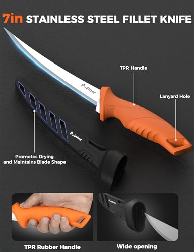 2PC Fishing Tool Kit - 7" Fillet Knife,Fishing Pliers,Multitool Hook Remover Fishing Pliers,Fishing Gear for Saltwater - color: 8.4"Fishing Pliers Orange