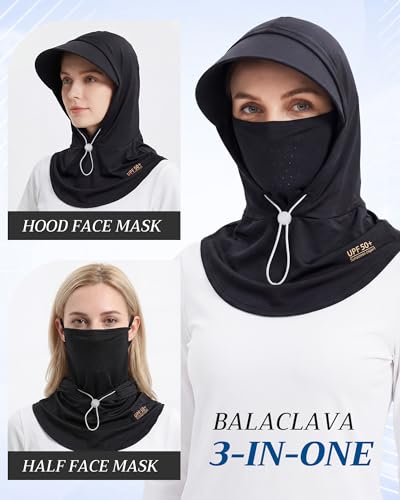 Shihanee 3 Pack Balaclava Face Mask Sun Protection Hood Cooling Breathable Full Head Mask for Men Women Fishing Cycling - color: Black