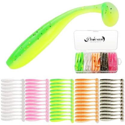 Dovesun Crappie Lures Kit Soft Plastic Baits Paddle Tail Swimbaits Fishing Soft Plastic Lures Crappie Walleye Trout Bass Fishing Baits 60pcs/75pcs - color: Paddle Tail-1.97in-60pcs