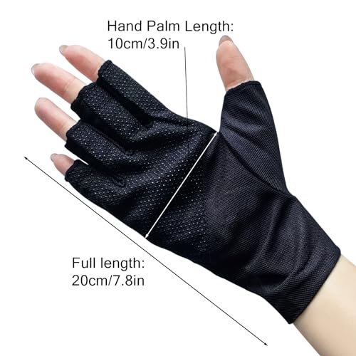Men Summer Fingerless Gloves Lightweight Half Finger Sunblock Gloves for Outdoor Hiking Driving Cycling - color: Black