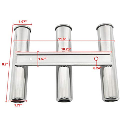 DasMarine 2 Pack 316 Stainless Steel Wall Side Mounted Rod Holder 3 Rod Rack Fishing Rod Pod for Marine Yacht RV
