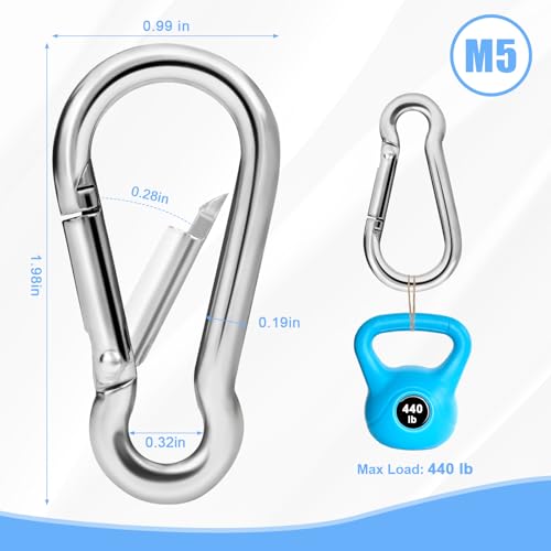 Replacement Carabiner Clip Hooks for Flag Pole Rings, 4 Pcs 304 Stainless Steel Flagpole Clips Hardware Spring Snap Hook for Flags with Grommets, Keychain, Backpack, Camping, Hiking, Fishing - M5| 2"