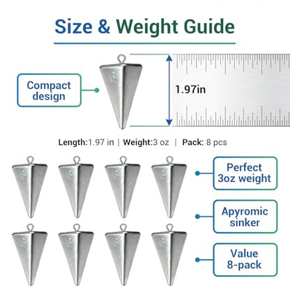 Fishing Weights Pyramid Sinkers Kit Bullet Fishing Weights Sinkers for Ocean Saltwater Surf Fishing Gear Tackle 1oz 2oz 3oz 4oz - color: 3oz-8pcs