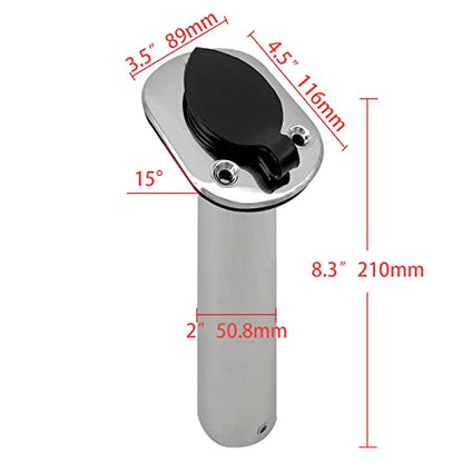 ISURE MARINE 2PCS Boat Stainless Steel Polished Fishing Rod Holder Flush Mount 15/30/90 Degree Casting Flange with Rubber Cap, Liner, Gasket PVC Cap and Inner Tube for Marine Yacht Kayak - color: 2pcs 15°