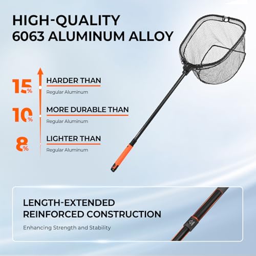 KastKing Brutus Folding Landing Net with Boat Hook, Foldable, Extendable, Lightweight & Strong, Multi-Functional Built-in Boat Hook, Non-Slip & Bright Orange TPR Handle, Two Nets Options - style: Pvc Net - 75" Full