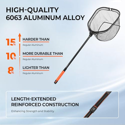 KastKing Brutus Folding Landing Net with Boat Hook, Foldable, Extendable, Lightweight & Strong, Multi-Functional Built-in Boat Hook, Non-Slip & Bright Orange TPR Handle, Two Nets Options - style: Pvc Net - 75" Full