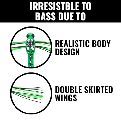 Lunkerhunt Dragonfly Lure | Most Realistic Topwater Insect Fishing Lures for Bass, Double Skirted Wings, Perfect Trouth and Pike Lure, Weedless Bait with Hooks for Outdoor Fishing Tools