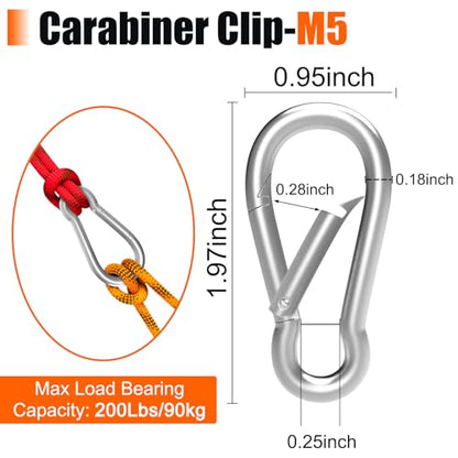 Heavy-Duty Carabiner Clip 1.57"–5.5", Black/Silver Spring Snap Hook, Quick Link Keychain Clip for Keys, Swing Set, Camping, Fishing, Hiking & Traveling (120–1350 lbs) - color: Silver, size: 1.96 inch (M5) - 12 pcs