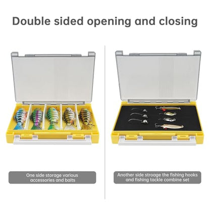 Double Sided Fishing Lure Box Organizer, Fishing Tackle Box Storage Hard Plastic Container Case for Lure Bait Hooks Beads (Yellow, 7.8 * 5.8 * 1.6 inch) - color: Yellow
