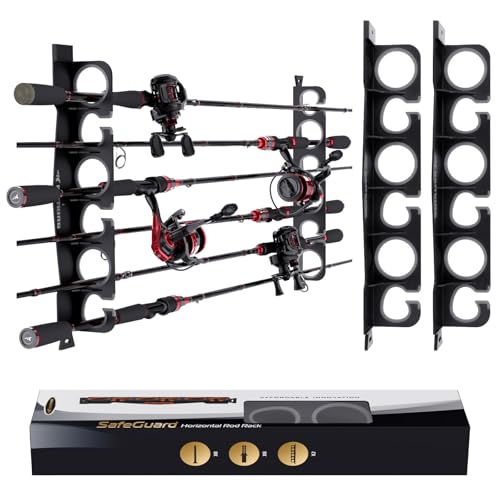 KastKing SafeGuard Fishing Rod Holder for Garage, Wall or Ceiling Mounted Fishing Rod Rack Storage Organizer, Fishing Pole Holder Holds 6 Rods or Combos in Less Than 18 Inches - color: C: Gray, 1 Pack(store 6 fishing rods or combos)
