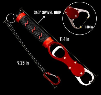 Fish Lip Gripper with Scale, Fish Control Tool Fish Grabber, Stainless Steel Fishing Pliers with Non-Slip Handle, Portable Fish Holder Tool for Saltwater Freshwater Fishing - color: Red