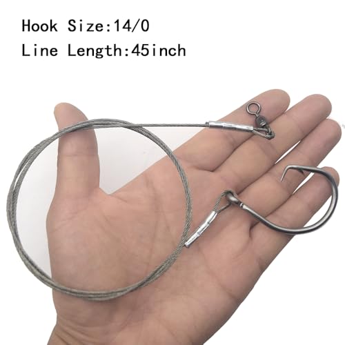 Pre-Tied Shark Fishing Hook Rigs, 2 Pack, Heavy Duty Stainless Steel Leader Wire, Big Game Circle Hooks 14/0 16/0 18/0, for Deep Sea Fishing Shark Tuna Halibut - size: 14/0