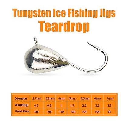 25Pack Unpainted Tungsten Ice Jigs Kits,2.7/3.2/4/5/5.5/6/7mm Tear Drop Tungsten Ice Fishing Jigs - size: 2.7mm-25pcs