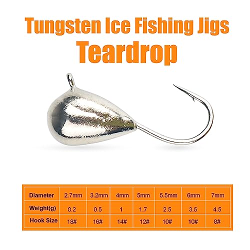 25Pack Unpainted Tungsten Ice Jigs Kits,2.7/3.2/4/5/5.5/6/7mm Tear Drop Tungsten Ice Fishing Jigs - size: 6.0mm-25pcs