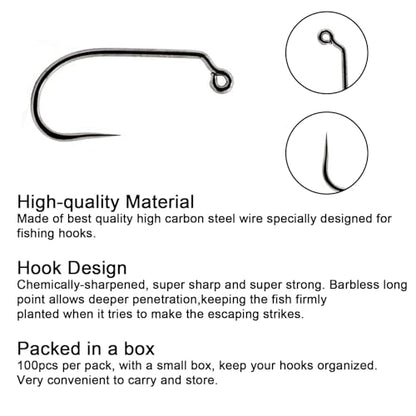 Eupheng Fly Fishing Hooks 100pc Pack Barbless Catch & Release Dry Wet Nymph Shrimp&Pupa, Streamer, Caddis, Jig, Scud Flies Fishing Hooks - color: EP Fly-C&R-JIG-0051, size: #14