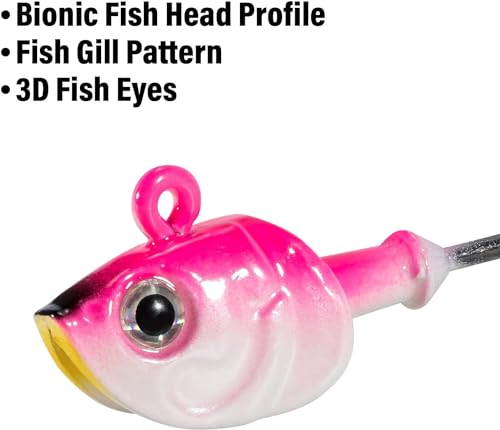 Dr.Fish 10 Pack Swimbait Jig Heads, Saltwater Fishing Jig Heads 3D Eyes High Carbon Steel Hooks Surf Fishing Lures Flounder Striper Halibut Pompano Bass - color: Pink, size: 2oz-Hook#6/0