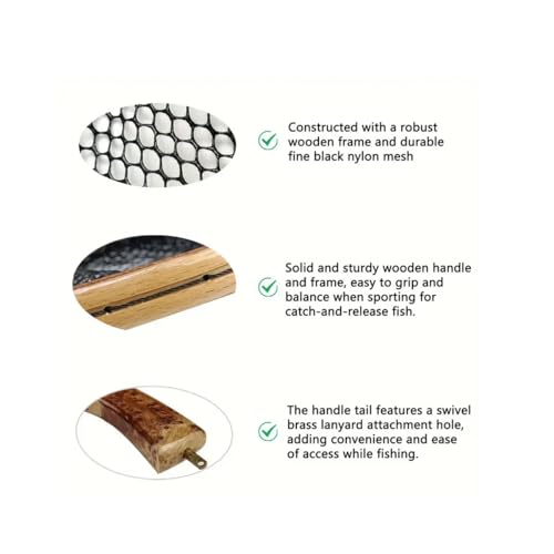 Aventik Fly Fishing Landing Net for Trout Soft Rubber Ghost Mesh Catch and Release Wooden Frame Lightweight and Tangle-Free - style: Tenkara Net