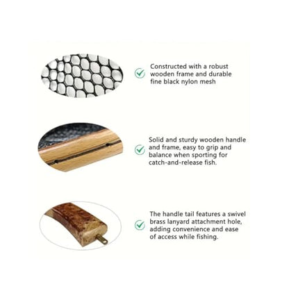 Aventik Fly Fishing Landing Net for Trout Soft Rubber Ghost Mesh Catch and Release Wooden Frame Lightweight and Tangle-Free - style: Tenkara Net