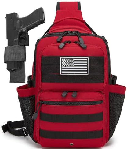 Tactical Sling Backpack Holster Range Shoulder Bag 15L Crossbody Bag Water Bottle Holder Radio Pouch 6 Elastic Slots - color: Red