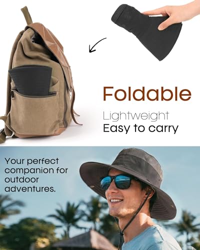 FURTALK Sun Hats for Men Women UPF Sun Protection Breathable Wide Brim | Nylon UV Protection, Breathable Adjustable, 2-in-1 Wide Brim, Packable Water-Resistant, Fishing Hiking Summer - color: Dark Grey