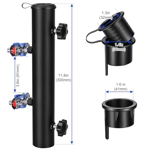 Heavy Duty Fishing Rod Holder for Beach Wagon, Umbrella Holder Clip on Wagon, Cart, Chair for Fishing, Beach, Camping, Ball Park, Fishing Pole Holder with Mount Clamp (3/5” to 9/10” Inner Diameter)
