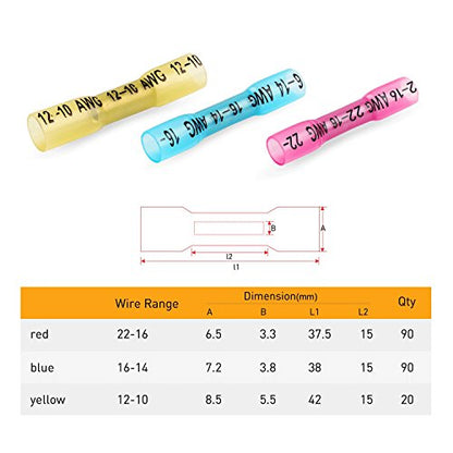 Nilight 200PCS Heat Shrink Butt Connectors – Waterproof Wire Connectors - Automotive Marine Grade Electrical Terminals – Crimp Butt Splice Terminal Kit - color: 200PCS Heat Shrink Butt Connectors