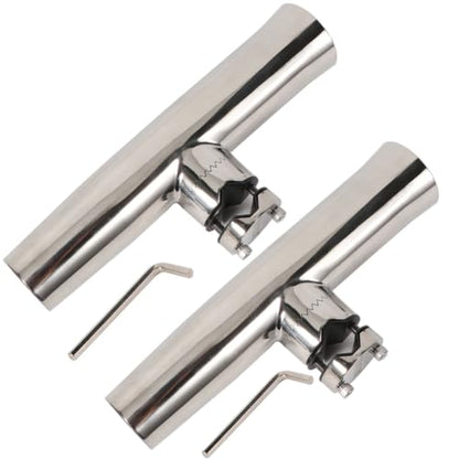 2PCS Stainless Tournament Style Clamp on Fishing Rod Holder for Rails, Rail Mount Rod Holder