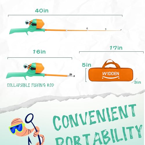 Kids Fishing Pole, Telescopic Fishing Rod, Toddler Collapsible Fishing Rod and Reel Combo with Tackle Box, Fishing Line, Bobber, and Soft Lures for Boy, Girl, Youth, Beginner, Over 4 Years Old - color: Surge Green & Blaze Orange