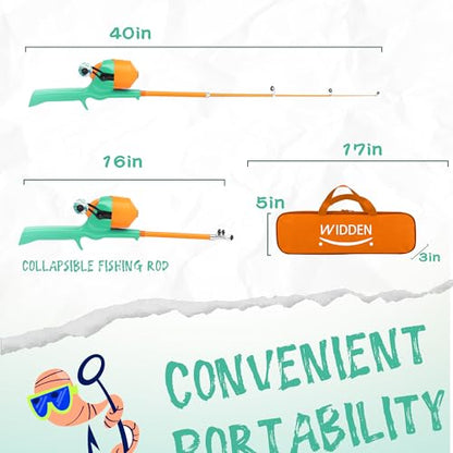 Kids Fishing Pole, Telescopic Fishing Rod, Toddler Collapsible Fishing Rod and Reel Combo with Tackle Box, Fishing Line, Bobber, and Soft Lures for Boy, Girl, Youth, Beginner, Over 4 Years Old - color: Surge Green & Blaze Orange