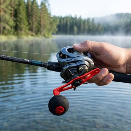 Power Handle Baitcasting, Baitcasting Handle Replacement for Baitcasting Fishing Reel, Fishing Reel Handle Replacement Baitcaster, Metal Knob Grip Replacement for Outdoors - color: Red