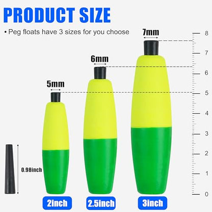 SILANON Peg Floats Fishing Bobbers,Foam Cigar Fishing Floats Bobbers Catfish Floats Slip Fishing Cork Bobbers with Pipe Plug for Catfish Santee Rig Freshwater Saltwater Fishing - size: 2 inch, style: Yellow-Green-30pcs