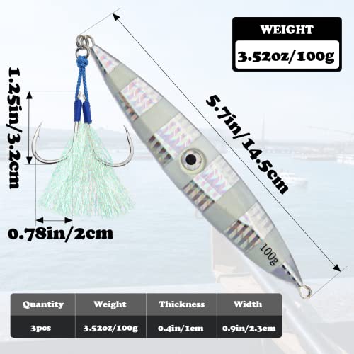 Fishing Jigs Vertical Saltwater Jigs Vertical Jigging Spoon Fishing Tuna Lures Boat Fishing Artificial Lures for Tuna, Grouper, Dogtooth, Snapper, Bass, Salmon/60g, 80g,120g - color: 3pcs-pink&white&red