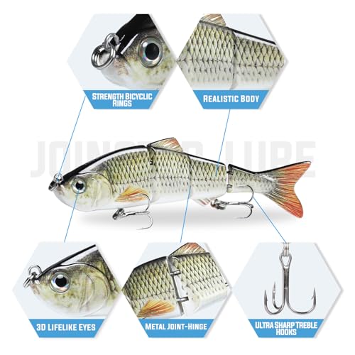 TRUSCEND Swimmax Easy Catch Fishing Lures with BKK Hooks, Wiggling, Vibrating, Rattling and Gurgling for More Bites, Heavy-Duty Dyneema Fiber Jointed Swimbaits for Bass, Trout, Crappie, Walleye, Pike - color: B2-4.7",0.6oz