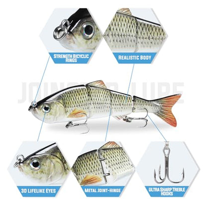 TRUSCEND Swimmax Easy Catch Fishing Lures with BKK Hooks, Wiggling, Vibrating, Rattling and Gurgling for More Bites, Heavy-Duty Dyneema Fiber Jointed Swimbaits for Bass, Trout, Crappie, Walleye, Pike - color: B2-4.7",0.6oz